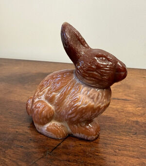 Vintage 1980s Mosser Glass Chocolate Slag Bunny Rabbit Figurine 5.25" USA